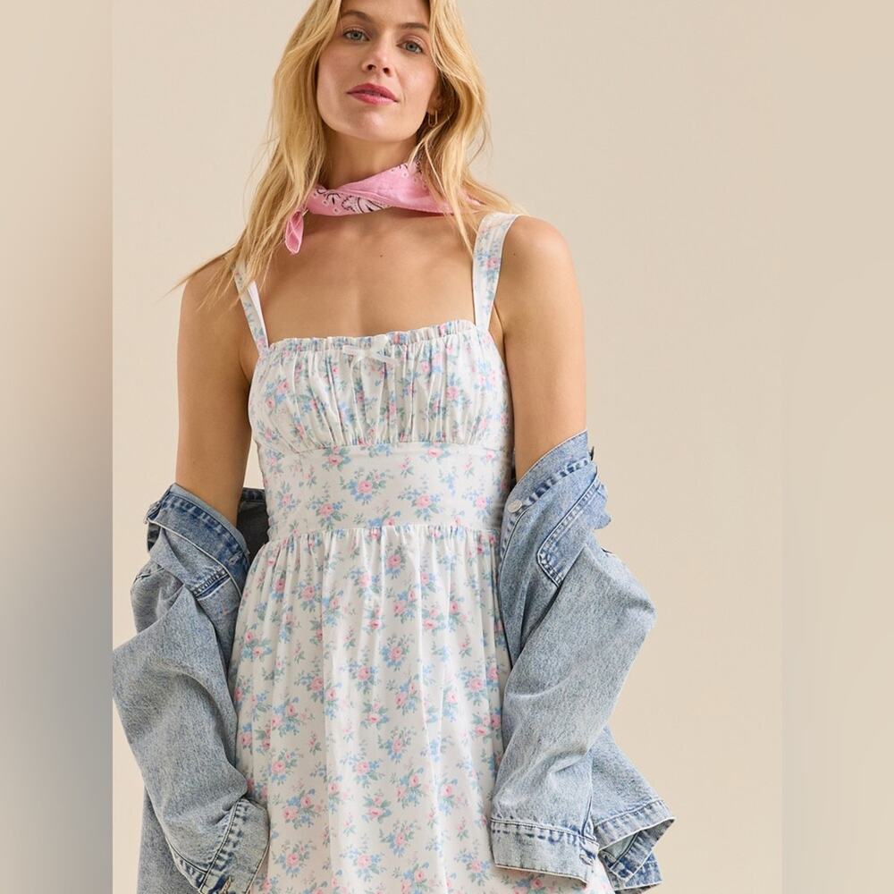 Altar'd State Isa Floral Mini Milkmaid Dress White Pink Blue Floral NWT Small - Picture 2 of 10